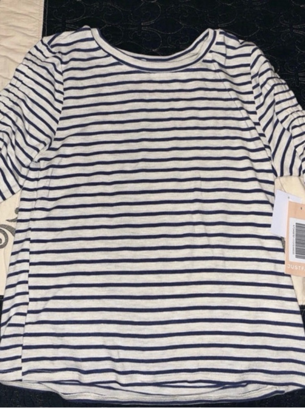 JustFab White & Navy Striped Short Sleeve Tee